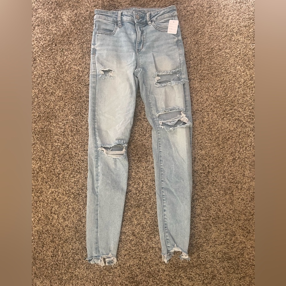 Trendy Light Blue Distressed Skinny Jeans #1